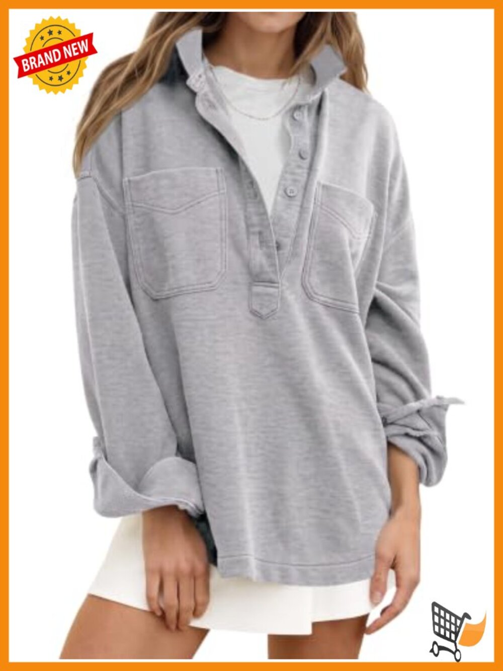 Oversized Henley V Neck Long Sleeve Sweatshirt Casual Fall Pullover Top